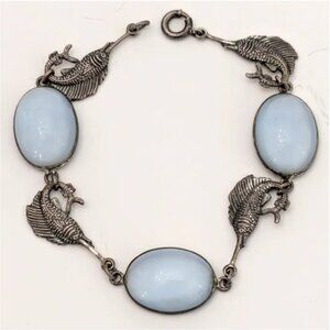 Stunning Vintage Sterling Silver & Blue Moonstone Swordfish Link Bracelet